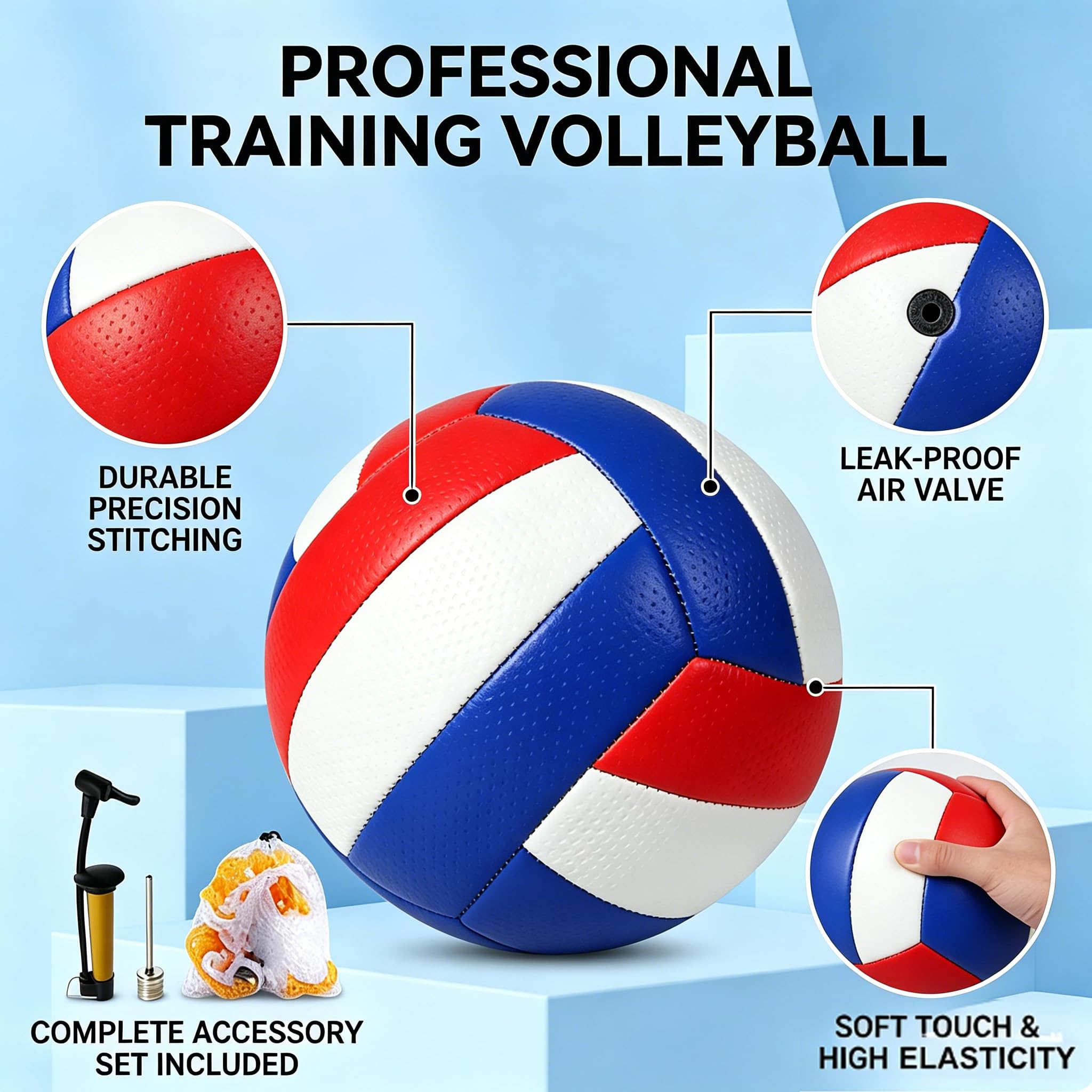 AUEJACKY Volleyball Beachvolleyball, Volleyball Geschenke, Weich, Wasserdicht Und Langlebig, Wird Mit Pumpe, Luftnadel Und Netzbeutel Geliefert. (H) 6