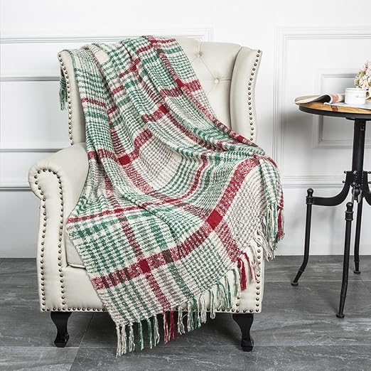 Amazon Com G Lake Green Red Plaid Blanket Throw Acrylic Soft