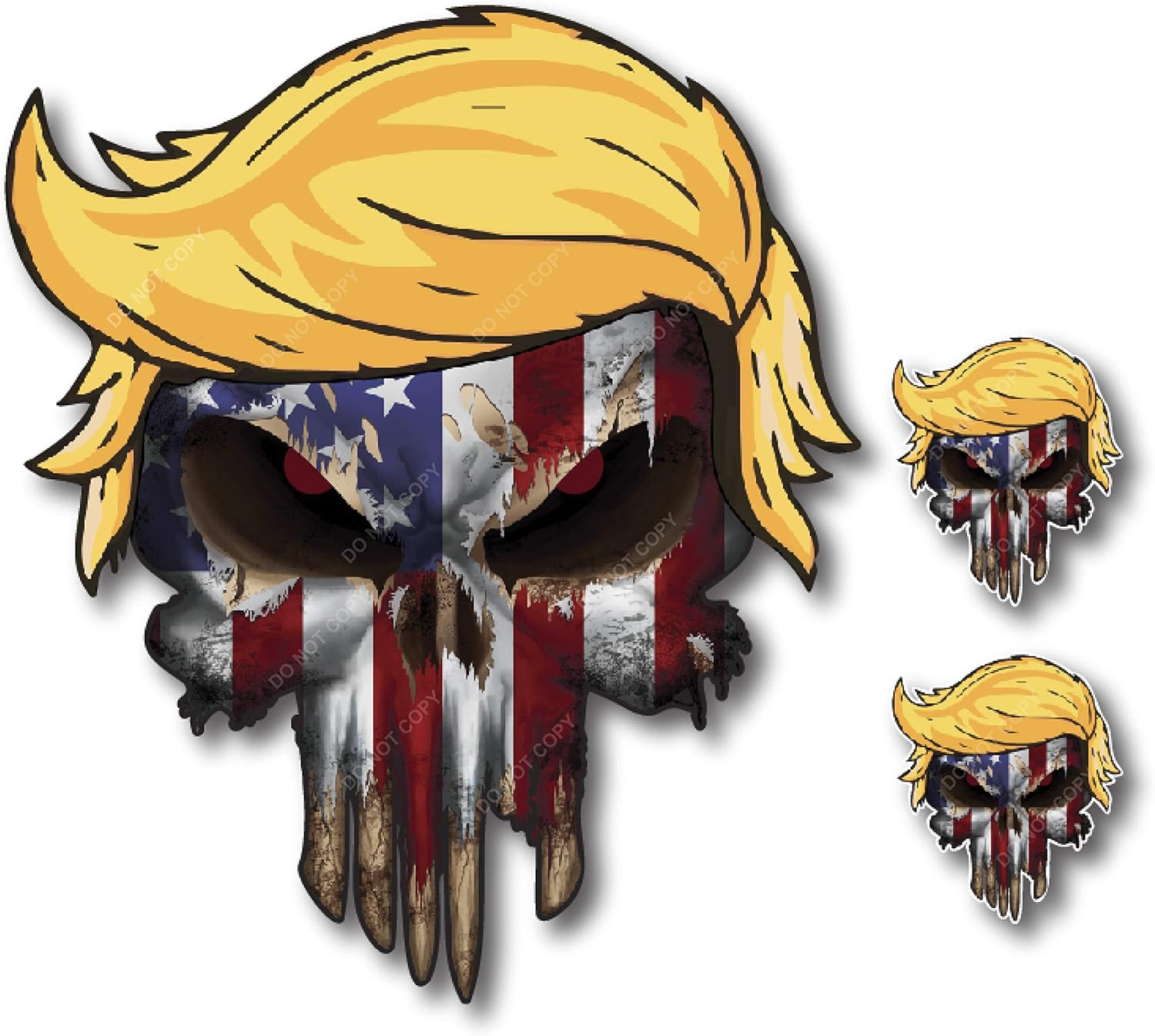 Amazon Com Pack Of 3 Skull American Flag With Donald Trump Hair Vinyl Decal Stickers Car Truck Sniper Marines Army Navy Military Graphic Kitchen Dining