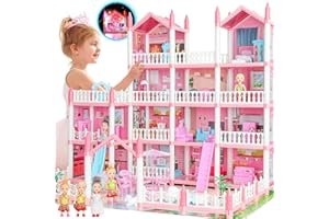 LUYE Big Doll House Girl Toys Dream Dollhouse 4-Story 15 Rooms Playhouse with 3 Dolls, Lights, Furniture and Accessories, Pretend Play Toddler Doll Houses for Kids 3 4 5 6 7 8+ Year Old Gift
