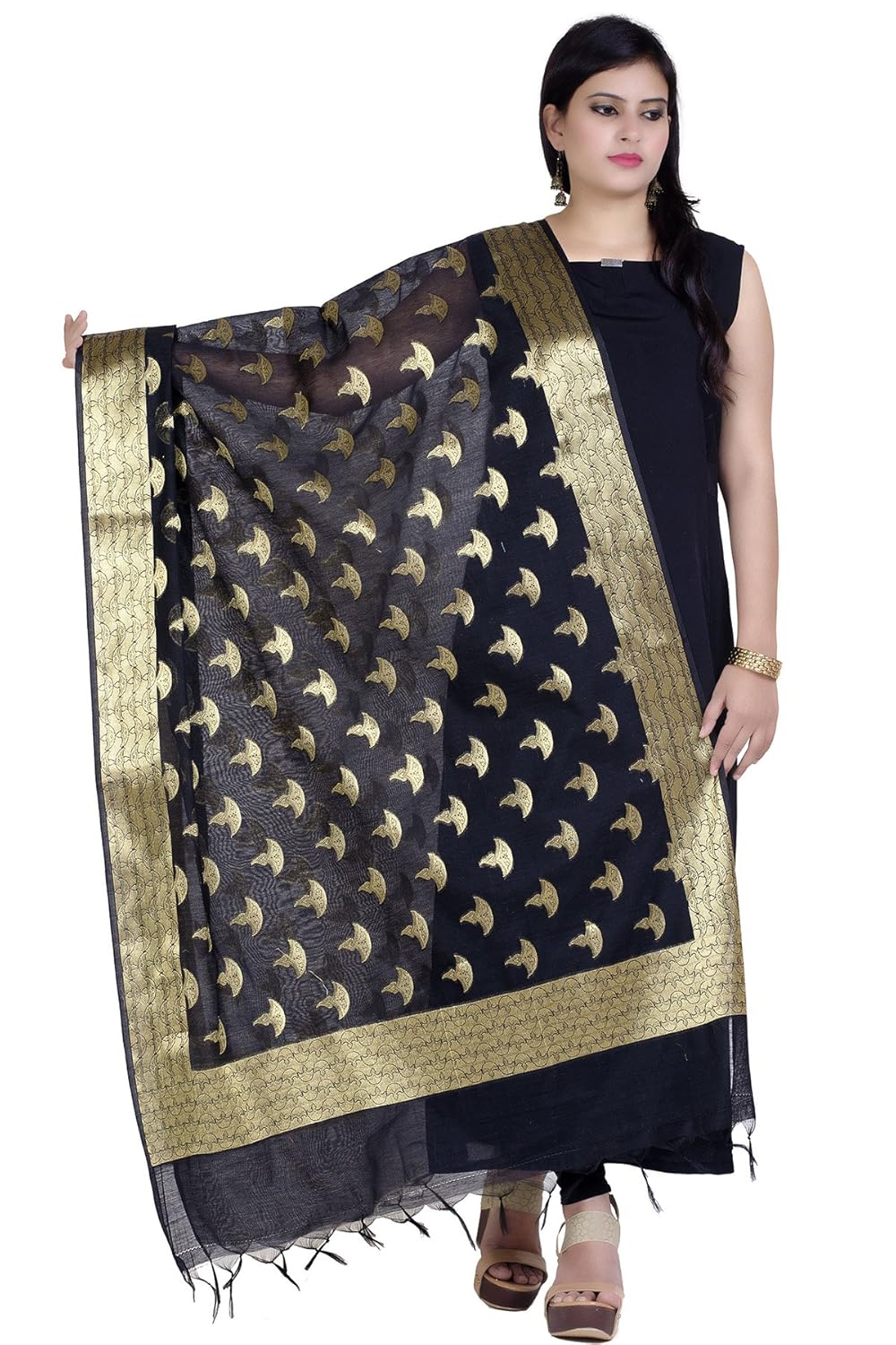 chandrakala women's chanderi zari work banarasi dupatta(d125)