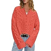 LAMISSCHE Cable Knit Sweater Women Cropped Sweaters Oversized Fall Sweaters Long Sleeve Half Button Down Pullover