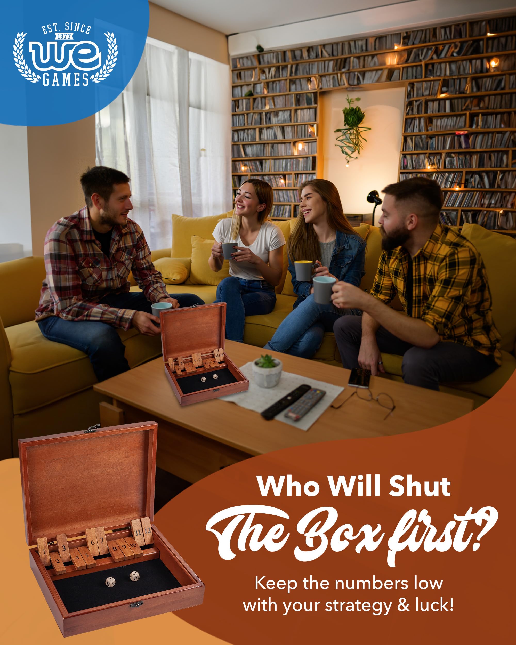 WE Games Shut-The-Box Board Game in Wooden Box with Dice