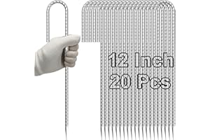 VVOKGO Rebar-Stakes-12-Inch J Hook Galvanized Tent Stakes Heavy Duty, 20-Pack Ground Chain Link Fence Anchors with Chisel Point End for Bounce House, Camping Tents, Outdoor Inflatables Decorations