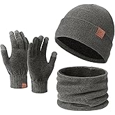 Cierto Winter Knit Beanie Hat Gloves Set for Men Women, Neck Warmer Scarf and Touch Screen Gloves