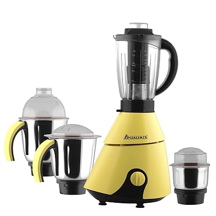 ANJALIMIX Juicer Mixer Grinder INSTA 750 WATTS With 4 Jars (Yellow & Black), DRY, WET, CHUTNEY, FILTER JUICER