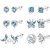 Valentines Day Gifts for Her, Hypoallergenic Screw Back Earrings for Girls Women Surgical Stainless Steel Stud Earrings for Sensitive Ears Cute Butterfly Flower Heart CZ Kid Toddler Jewelry Gift