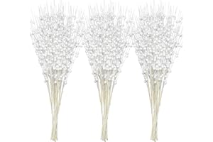 Joiedomi 24 Pcs Christmas Tree Berry Stem (White), Decorative Bead Sticks, Glittery Twigs, Picks, Branches for Christmas Tree
