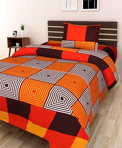 Amayra Home 180 TC Microfibre Single 3D Luxury Bedsheet with 1 Pillow Cover - Geometric, Orange