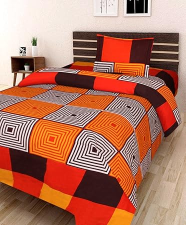 AEROHAVEN 180 TC Microfibre Double 3D Luxury Bedsheet with 1 Pillow Covers, Orange Color