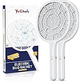 YsChois Electric Fly Swatter, Bug Zapper Companion, Mosquito Killer Racket | Gold Zone Voltage, 3mm Mesh, Apple-Like Weight, AA Battery Operated (not incl), Pro Swat Tips for Indoor &amp; Outdoor, 2 Packs