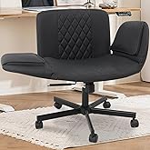 Azaeahom Criss Cross Chair with Wheels & Adjustable Armrests, PU Leather Computer Vanity Desk Chairs for Home, Office, Bed Room(Black)