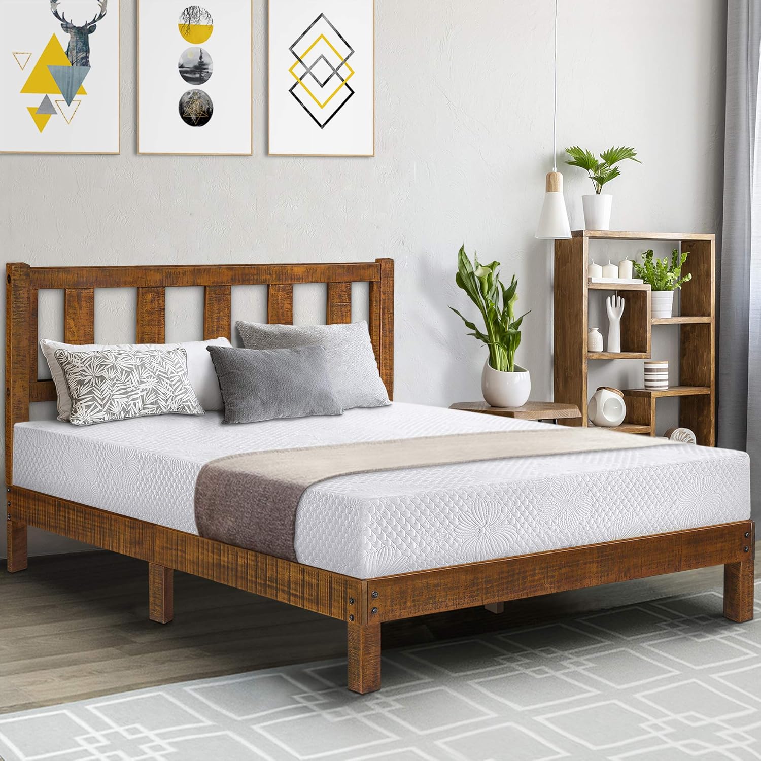 Furniture Bedroom Furniture Olee Sleep Vc40sf03f 14 Inch Deluxe Solid Platform Headboard Wood Bed Frame Full Natural Onnumaracafe Com