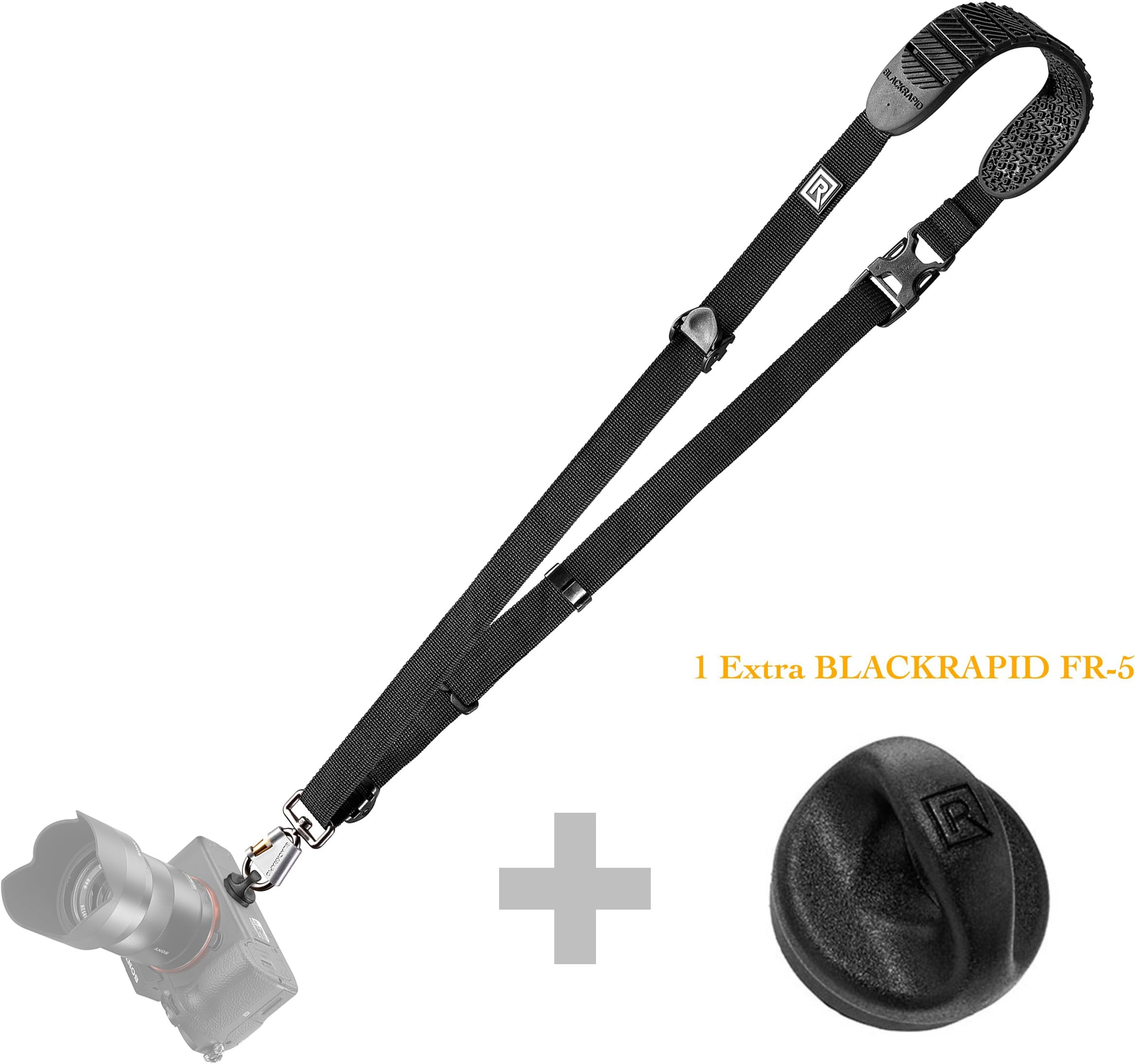 BlackRapid Lightweight Series Cross Shot Breathe Camera Strap Bundle with Extra FR-5 Breathe Fastener, Black