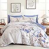 Xruibed Beige Comforter Set Queen Size 7 Pieces Bed in a Bag, Botanical Floral Print Bed Sets, Flower Comforter with Sheet Set, Soft Microfiber Neutral Bedding Set for All Season (Beige, 90"x90")