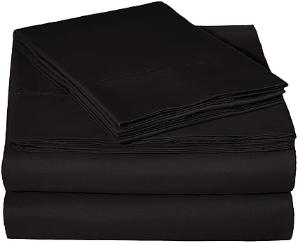 AmazonBasics Microfiber Sheet Set - (Includes 1 bedsheet, 1 Fitted Sheet with Elastic, 2 Pillow Covers) King, Black