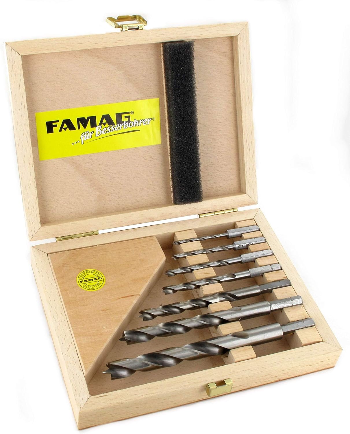 Famag - Holzspiralb.bit set, HSS-G 7 pieces in wooden box 159 750 700, metal, Satz 7-teilig. diameter 3, 4 ,5 ,6, 8, 10 & 12mm