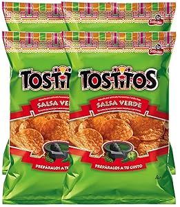 Tostitos Salsa Verde Flavored Tortilla Chips To Dip Snack Care Package for College, Military, Sports 12.5 Oz (4)