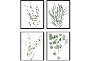 HAUS AND HUES Botanical Plant Wall Art Prints - Set of 4 Plant Decor Prints, Floral Kitchen Pictures, Flower Leaves Wall Art, Boho Leaf Eucalyptus Wall Décor (8x10, UNFRAMED)