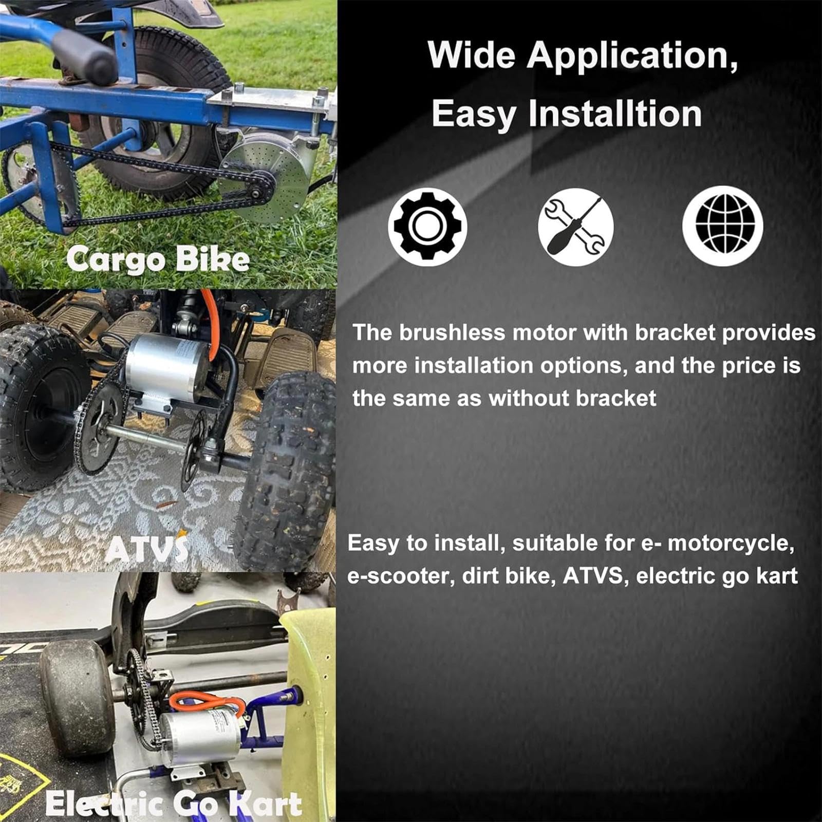 Electric DC Motor 72V 3000W Motor Kit with 48V-72V Brushless Controller and Half Twist Throttle for Go-Karts Programmable Brushless Controller with Temperature Sensing Function (72V 3000W)