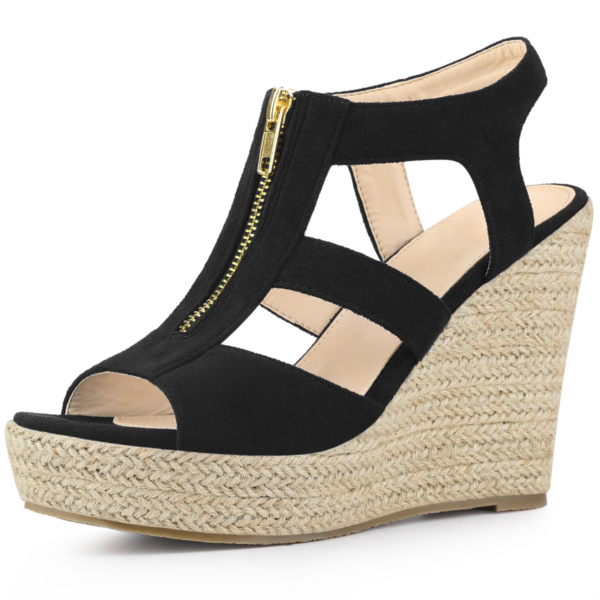 Photo 1 of Allegra K Women's Wedges Zipper Sandals Platform Wedges Heels Sandals 9 Black