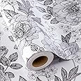 Homeral Shimmer Floral Gift Wrapping Paper Roll-46.8 sq.ft. Black and White Pearly Luster Vintage Flower for Wedding, Birthday, Baby Shower, Anniversaries, Party-17 Inch x 33 Feet