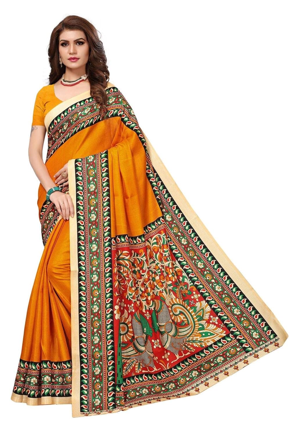 akshar store kalamkari-9 mustard sarees for women latest design sarees new collection 2018 sarees below 1000 rupees 500 rupees sarees for women partywear