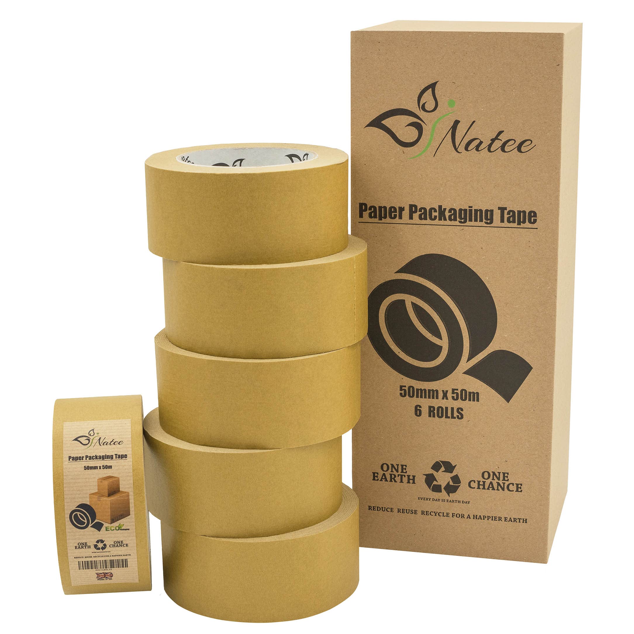 NATEE® Kraft Paper Packaging Tape | Fully Recyclable Sticky Tapes | Strong Eco-Friendly Kraft Paper for Packing Parcels and Boxes | Brown Paper Packaging for Moving House | 50 Metres x 50mm (6)