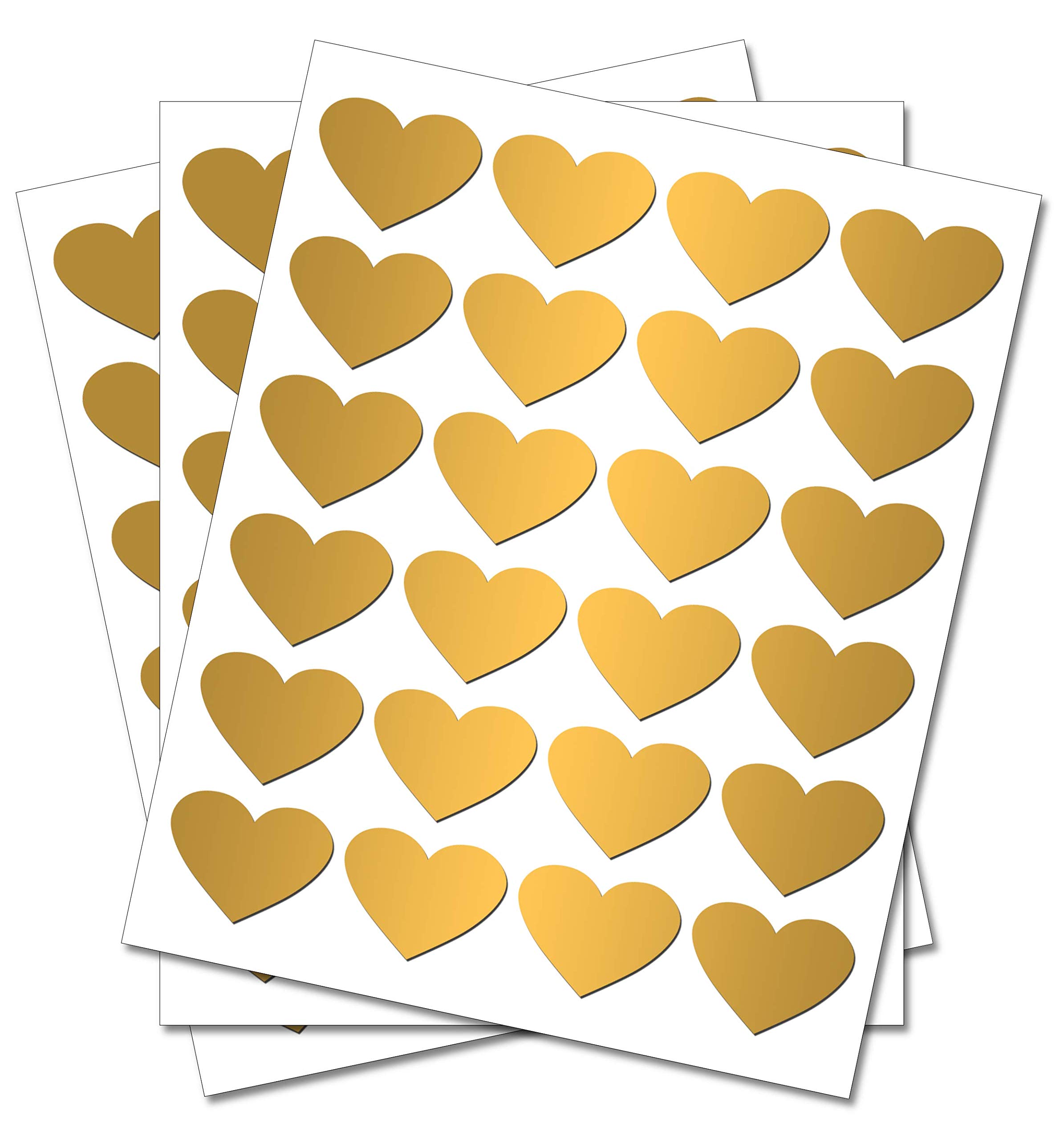 Set of 100 - Gold Heart Stickers - Removable Self Adhesive Waterproof Durable Vinyl Label Sticker 25mm each for School, preschool, Nursery & Home Activity by PARTY DECOR