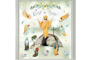 Mfault Christ is Risen Easter Religious Window Clings 9 Sheets, He is Risen Christian Jesus Resurrection Wall Glass Stickers Decals Decoration, Nativity Cross Faith Angels Holiday Home Kitchen Decor
