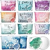 Vercraft 20 Pcs Employee Appreciation Gifts For Women Inspirational Canvas Makeup Bags Portable Compact Mirror Bulk Cosmetic Bags Thank You Gifts for Social Worker Coworkers (Motivation,Pastel)