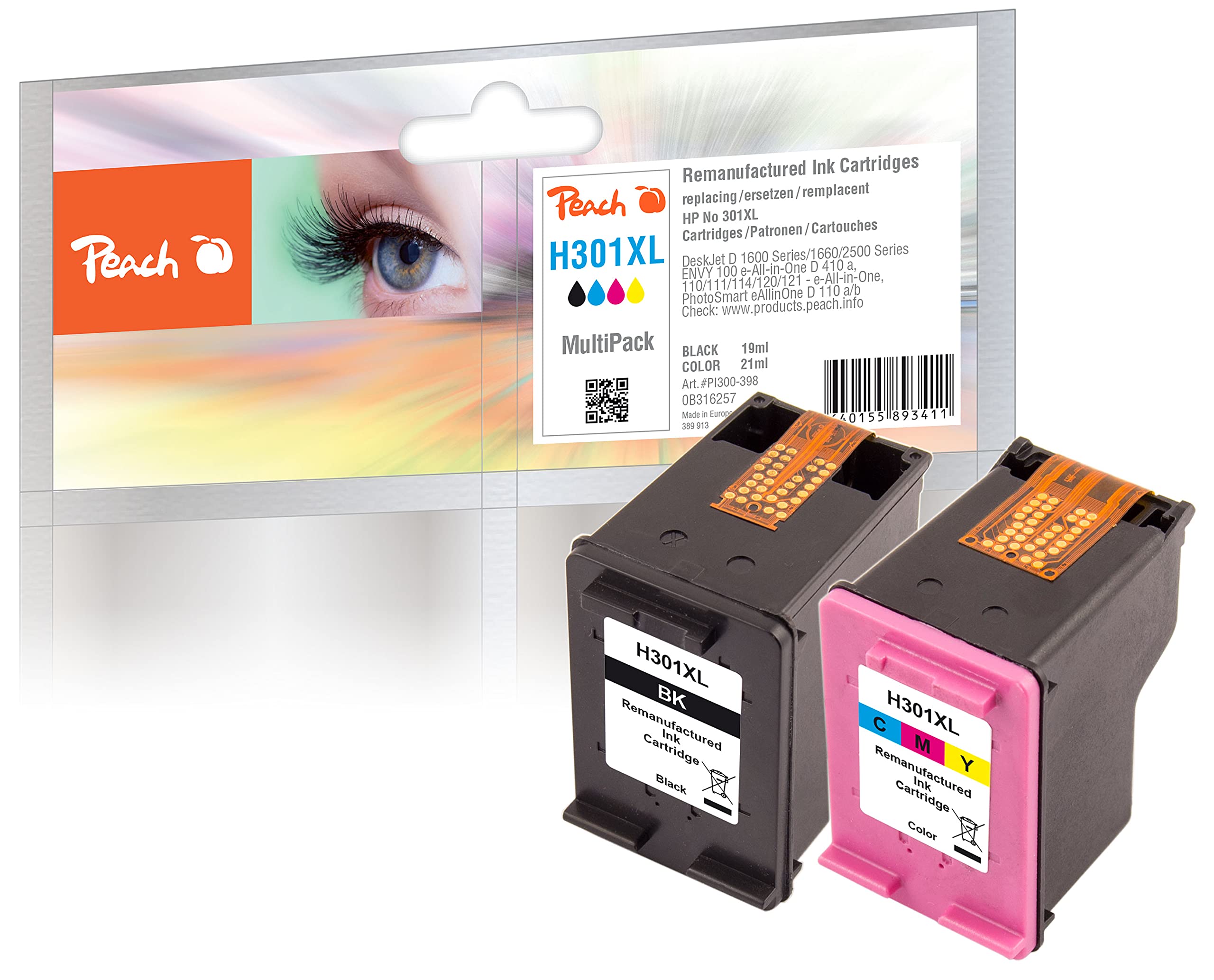 Peach PI300-399 Multi Pack Cartridge for HP CH563EE, No 301XL, CH564EE, No 301XL - Black