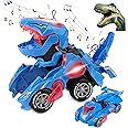 Sunnhan Transformer Toys Dinosaur Car, 2 in 1 Transforming Dinosaur Toys with LED Light and Music Automatic Transformers Dino Car Toy for Kid Toddlers 3-12, Blue