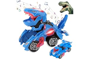 Sunnhan Transforming Toys, 2 in 1 Transforming Dinosaur LED Car Dinosaur Transform Car Toy Automatic Dinosaur Dino Transformer Toy Car Lamps for Kids,Toddlers (Ages 3-12, Blue)