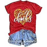 ELDPS Football Game Day Shirt for Women: Heart Graphic Tee Team Fan Summer Short Sleeve Top