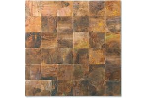 Yipscazo 10 Sheet Peel and Stick Backsplash Mosaic Tiles Stainless Steel Metal Kitchen Backsplash Stick on Tiles for Stove, Bathroom, Laundry in Retro Brown (11.8'' x 11.8'')