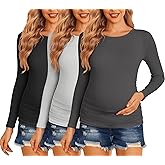 Ekouaer Maternity Shirts 3 Packs Women Long Sleeve Pregnancy Tee Tops Tunic Blouse Ribbed Side Ruched Mama Clothes S-XXL
