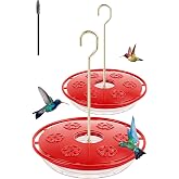 FEED GARDEN Saucer Hummingbird Feeders for Outdoors Hanging, 2 Pack 16oz Leak-Proof Nectar Feeder with Bee Guards Built-in Ant Moat, 6 Feeding Ports, Wide Mouth Easy Refill &amp; Clean, BPA-Free,Red
