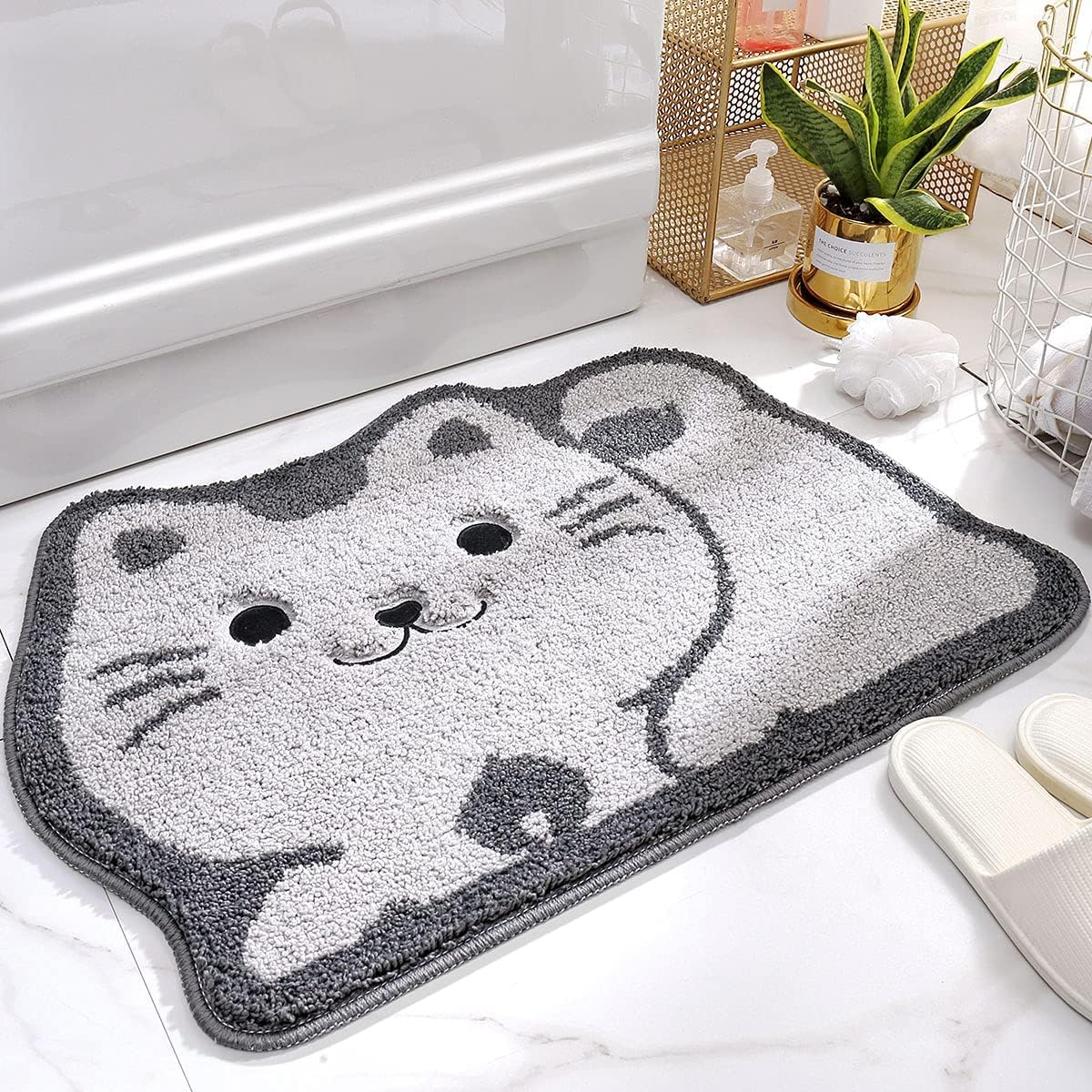 Molesun Cute Animal Bathroom Rug, Absorbent Microfiber Bath Rug Non-Slip Soft Shower Rug, Plush Shaggy Bath Mats for Bathroom Floor, Tub and Shower, Machine Washable, 47x70cm, Cat — image 1