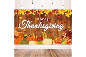 AUSHENKE Happy Thanksgiving Maple Leaves Wooden Turkey Pumpkin Themed Banner for Party Decorations, 71x43 Inches