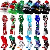 Liitrsh LED Christmas Hats Set Including Light up Beanies Hat, Scarf and Stockings Colorful Decoration for Men Women Party