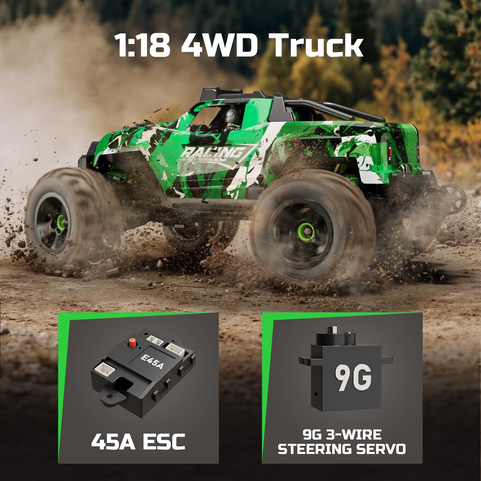 Remote Control Car RC Cars Truck for Adults Boys Age 8-12 Kids, 36KMH 1:18, All Terrain 4X4 High Speed Fast Off-Road Electric Vehicle,Full Proportional Synchronous Control System 2.4GHz