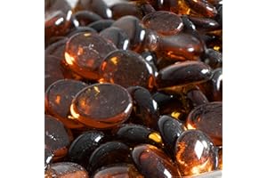 Yalissey 3/4 Inch Fire Glass Beads - 10 Pounds, Reflective Decorative Tempered Rocks for Propane Gas and Natural Fireplaces, Perfect for Indoor and Outdoor Fire - Pits -Amber