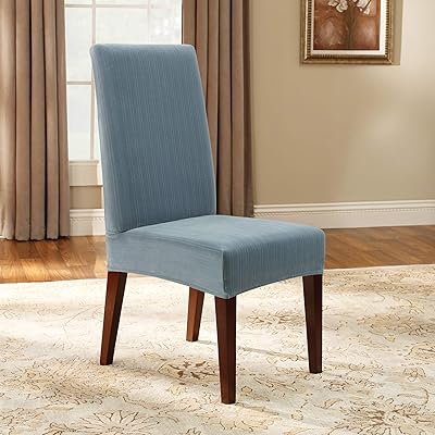 Buy Sure Fit Home Decor Sf37385 Stretch Pinstripe Short Dining Room Chair Cover Form Fit Polyester Spandex Machine Washable One Piece French Blue Online In Turkey B0044zchzs