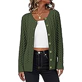 LILBETTER Womens Cable Knit Long Sleeve Crewneck Button Down Open Front Cardigan Sweater for Fall and Winter 2025