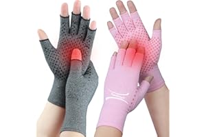 Tianhengyi 2 Pairs Arthritis Gloves for Pain Relief, Compression Gloves for Arthritis, Carpal Tunnel, Osteoarthritis, Joint, Typing, Driving, Fingerless Hand Gloves for Women Men (Grey1+Pink1, Small)