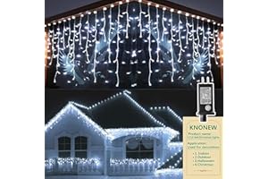 KNONEW 99FT 1216 LED Christmas Lights Outdoor Decorations 8 Modes White Curtain String Light with 228 Drops, Clear Wire LED String Light Indoor Decor for Wedding Party Holiday Christmas
