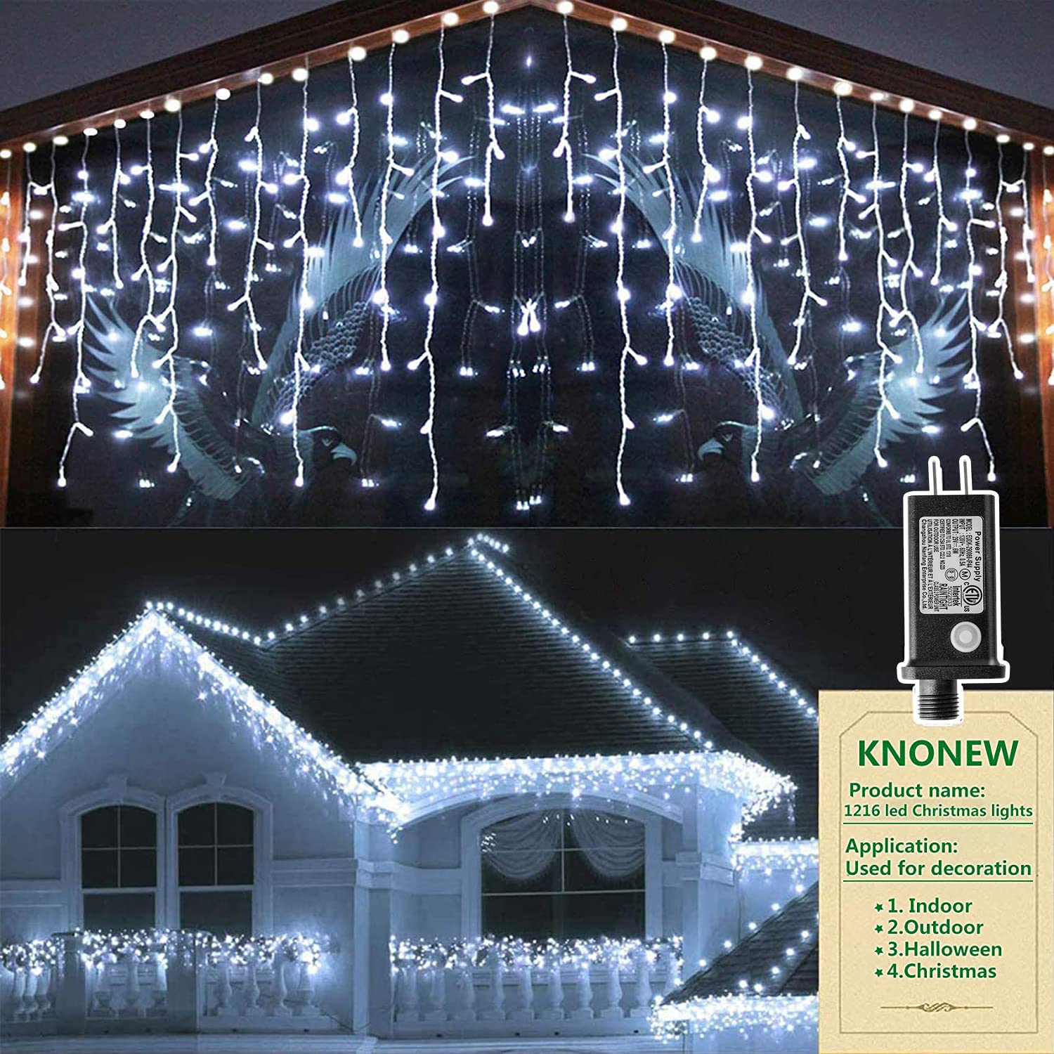 Photo 1 of *USED*
KNONEW 99FT 1216 LED Christmas Lights Outdoor Decorations 8 Modes White Curtain String Light with 228 Drops, Clear Wire LED String Light Indoor Decor for Wedding Party Holiday Christmas