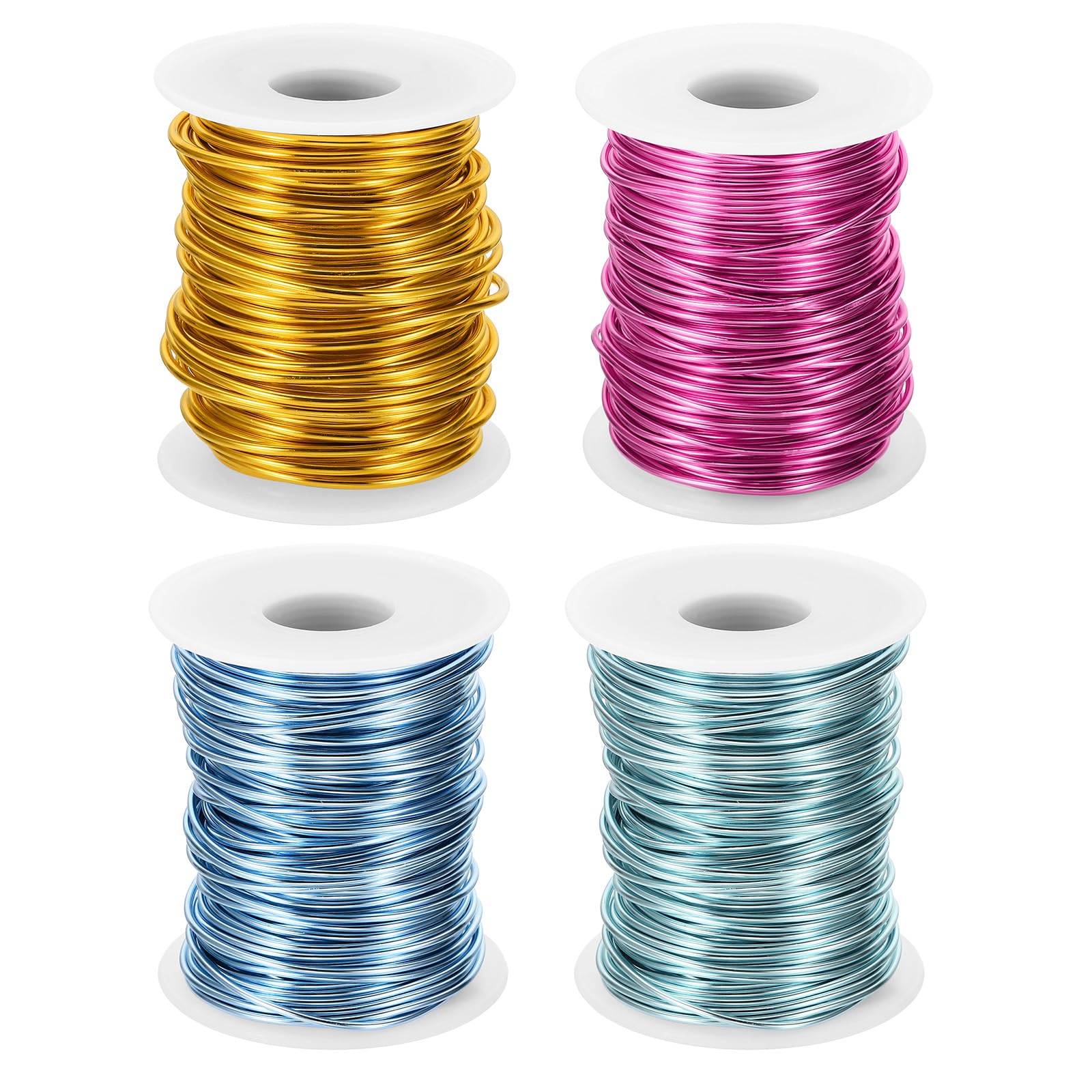 PATIKIL 15 Gauge 1.5mm Aluminum Craft Wire, 98.4Ft 4 Roll Metal Wire Armature Bendable Wire for Jewelry Making Metal Wrap DIY, Steel Blue/Dark Pink/Light Blue/Yellow