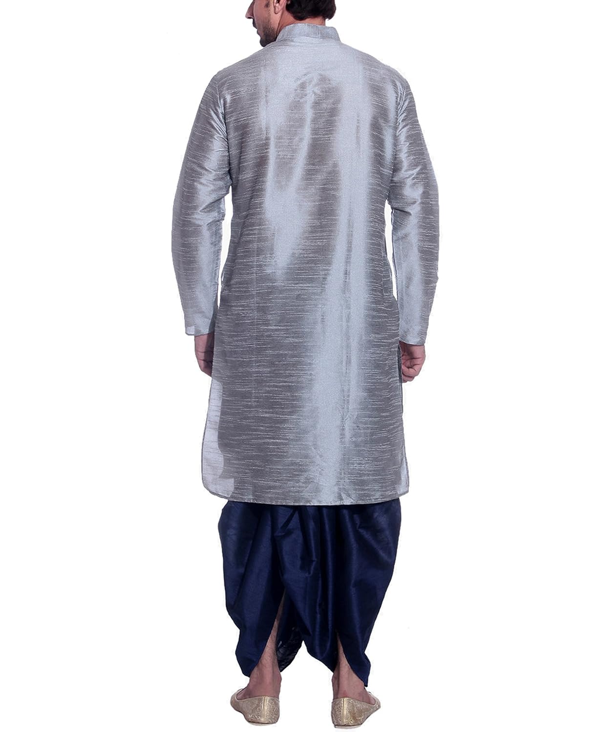 uri and mackenzie men's dupion silk dhoti kurta set unm-greyblack-dk-n
